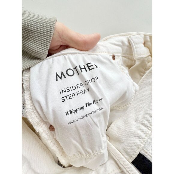 MOTHER The Insider Crop Step Fray White Striped Side Bootcut Jeans, Size 30 - Picture 14 of 16